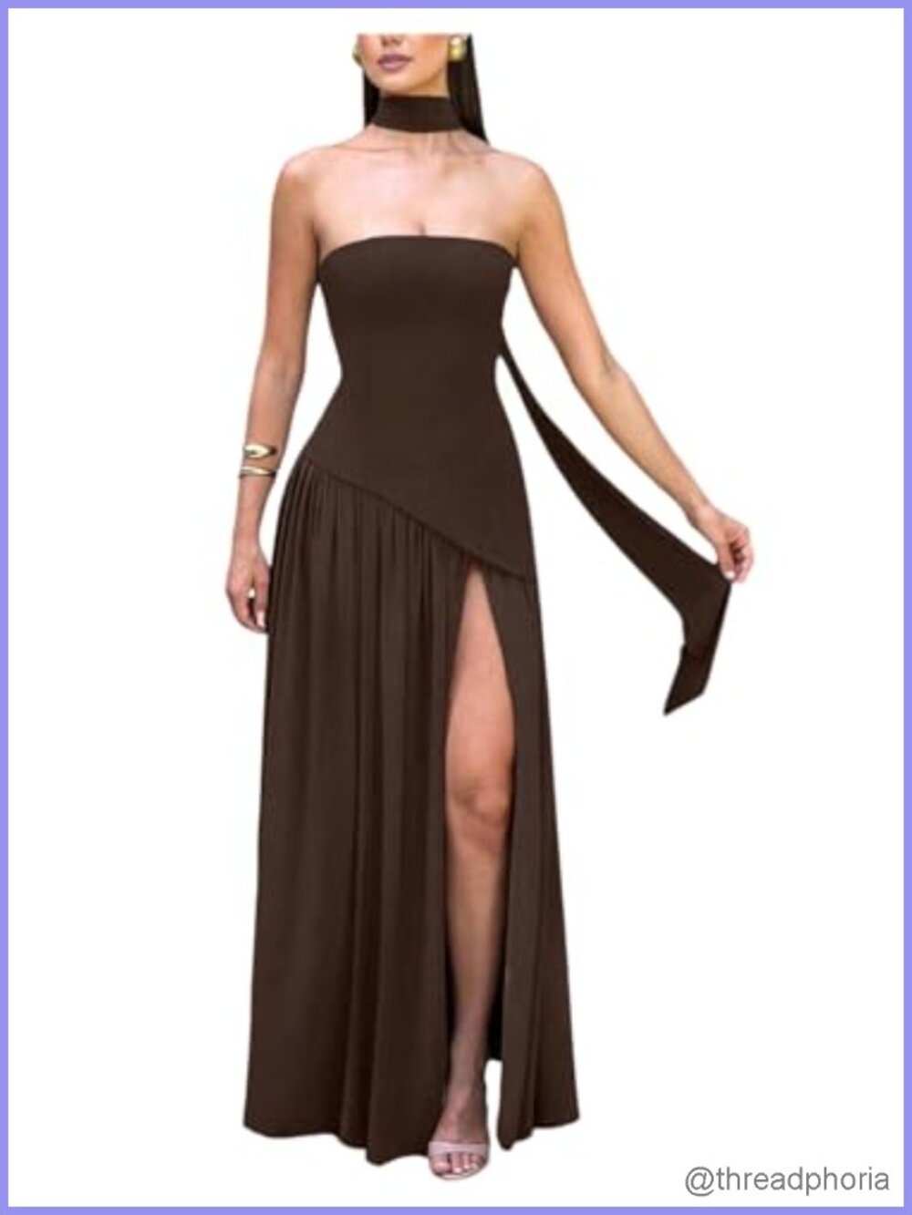 SOLY HUX Women's Strapless Maxi Dress with Scarf | Formal Evening Gown